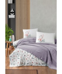 Постельное белье с пледом First Choice Ranforce Sole Pique 220 х 240 см Lilac